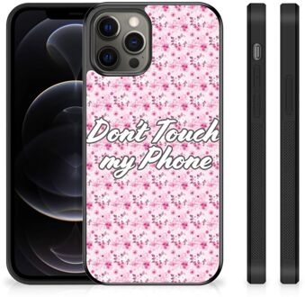 B2Ctelecom Hoesje met Tekst iPhone 12 Pro Max Back Cover Siliconen Hoesje met Zwarte rand Flowers Pink Don't Touch My Phone