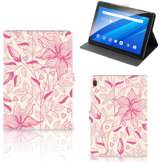 B2Ctelecom Hoesje met Tekst Lenovo Tab E10 Hoes met Magneetsluiting Roze Bloemen