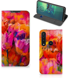 B2Ctelecom Hoesje met Tekst Motorola G8 Plus Smart Cover Tulips