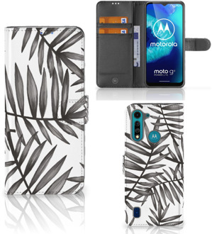 B2Ctelecom Hoesje met Tekst Motorola G8 Power Lite Wallet Book Case Leaves Grey