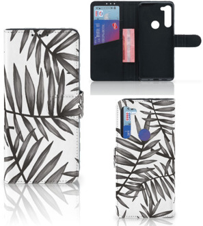 B2Ctelecom Hoesje met Tekst Motorola G8 Power Wallet Case Leaves Grey