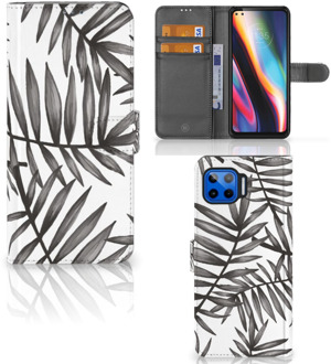 B2Ctelecom Hoesje met Tekst Motorola Moto G 5G Plus Wallet Book Case Leaves Grey