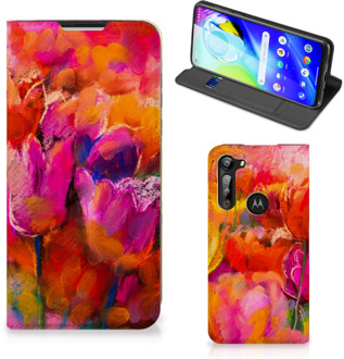 B2Ctelecom Hoesje met Tekst Motorola Moto G8 Power Smart Cover Tulips