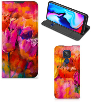 B2Ctelecom Hoesje met Tekst Motorola Moto G9 Play Smart Cover Tulips