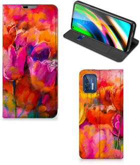 B2Ctelecom Hoesje met Tekst Motorola Moto G9 Plus Smart Cover Tulips