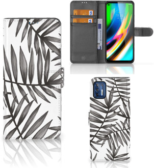 B2Ctelecom Hoesje met Tekst Motorola Moto G9 Plus Wallet Book Case Leaves Grey