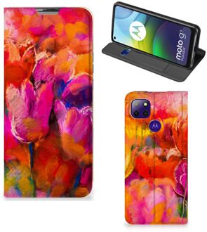 B2Ctelecom Hoesje met Tekst Motorola Moto G9 Power Smart Cover Tulips