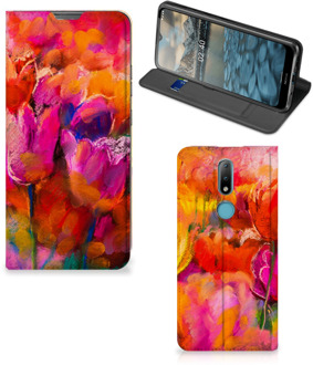 B2Ctelecom Hoesje met Tekst Nokia 2.4 Smart Cover Tulips