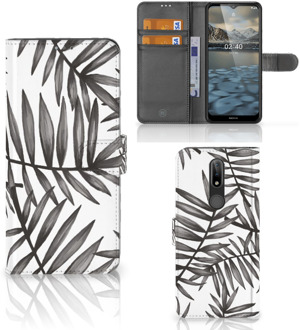 B2Ctelecom Hoesje met Tekst Nokia 2.4 Wallet Book Case Leaves Grey