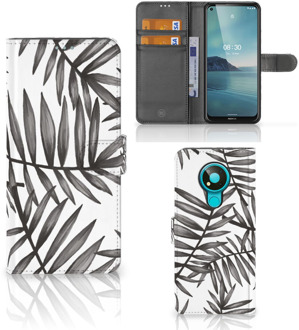 B2Ctelecom Hoesje met Tekst Nokia 3.4 Wallet Book Case Leaves Grey