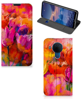 B2Ctelecom Hoesje met Tekst Nokia 5.4 Smart Cover Tulips