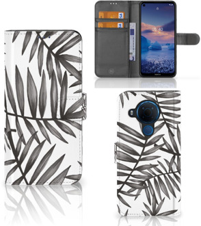 B2Ctelecom Hoesje met Tekst Nokia 5.4 Wallet Book Case Leaves Grey