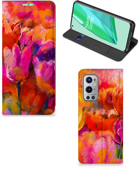 B2Ctelecom Hoesje met Tekst OnePlus 9 Pro Smart Cover Tulips