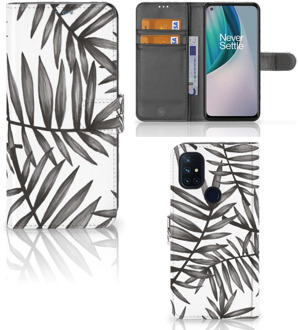 B2Ctelecom Hoesje met Tekst OnePlus Nord N10 Wallet Book Case Leaves Grey