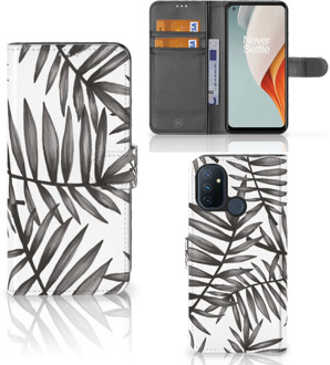 B2Ctelecom Hoesje met Tekst OnePlus Nord N100 Wallet Book Case Leaves Grey