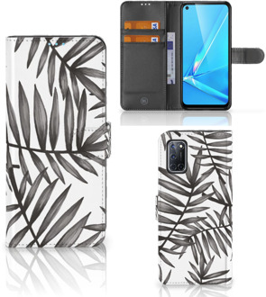 B2Ctelecom Hoesje met Tekst OPPO A72 | OPPO A52 Wallet Book Case Leaves Grey