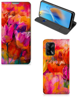 B2Ctelecom Hoesje met Tekst OPPO A74 4G Smart Cover Tulips