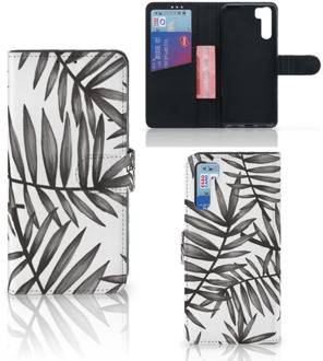 B2Ctelecom Hoesje met Tekst OPPO A91 | Reno3 Wallet Case Leaves Grey