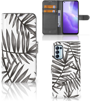 B2Ctelecom Hoesje met Tekst OPPO Find X3 Lite Wallet Book Case Leaves Grey