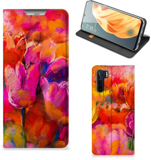 B2Ctelecom Hoesje met Tekst OPPO Reno3 | A91 Smart Cover Tulips