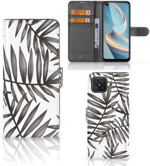 B2Ctelecom Hoesje met Tekst OPPO Reno4 Z Wallet Book Case Leaves Grey