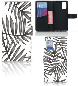 B2Ctelecom Hoesje met Tekst Samsung Galaxy A02s Flip Cover Samsung M02s Wallet Book Case Leaves Grey