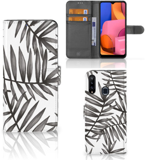 B2Ctelecom Hoesje met Tekst Samsung Galaxy A20s Wallet Book Case Leaves Grey