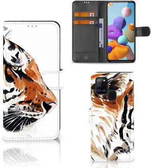 B2Ctelecom Hoesje met Tekst Samsung Galaxy A21s Telefoon Hoesje Tiger