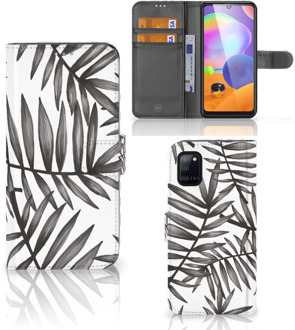 B2Ctelecom Hoesje met Tekst Samsung Galaxy A31 Wallet Book Case Leaves Grey