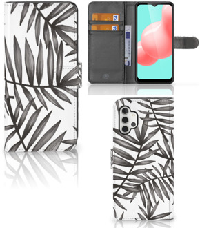 B2Ctelecom Hoesje met Tekst Samsung Galaxy A32 5G Wallet Book Case Leaves Grey