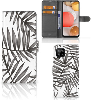 B2Ctelecom Hoesje met Tekst Samsung Galaxy A42 5G Wallet Book Case Leaves Grey