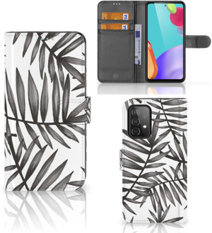 B2Ctelecom Hoesje met Tekst Samsung Galaxy A52 Wallet Book Case Leaves Grey