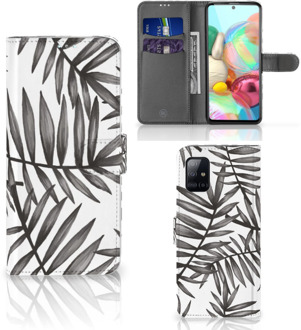 B2Ctelecom Hoesje met Tekst Samsung Galaxy A71 Wallet Book Case Leaves Grey