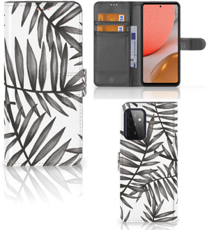 B2Ctelecom Hoesje met Tekst Samsung Galaxy A72 Wallet Book Case Leaves Grey