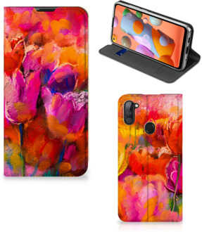 B2Ctelecom Hoesje met Tekst Samsung Galaxy M11 | A11 Smart Cover Tulips