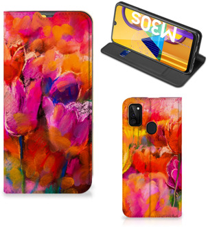 B2Ctelecom Hoesje met Tekst Samsung Galaxy M21 Smart Cover Tulips