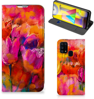 B2Ctelecom Hoesje met Tekst Samsung Galaxy M31 Smart Cover Tulips