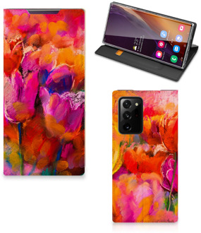 B2Ctelecom Hoesje met Tekst Samsung Galaxy Note 20 Ultra Smart Cover Tulips