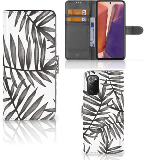 B2Ctelecom Hoesje met Tekst Samsung Galaxy Note 20 Wallet Book Case Leaves Grey