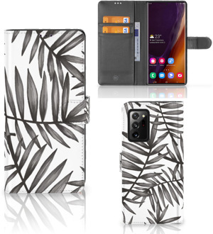 B2Ctelecom Hoesje met Tekst Samsung Galaxy Note20 Ultra Wallet Book Case Leaves Grey