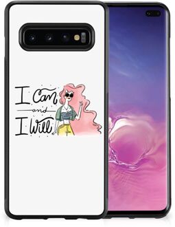 B2Ctelecom Hoesje met Tekst Samsung Galaxy S10+ Telefoon Hoesje met Zwarte rand i Can