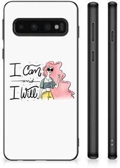 B2Ctelecom Hoesje met Tekst Samsung Galaxy S10 Telefoon Hoesje met Zwarte rand i Can