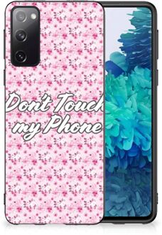 B2Ctelecom Hoesje met Tekst Samsung Galaxy S20 Back Cover Siliconen Hoesje met Zwarte rand Flowers Pink Don't Touch My Phone