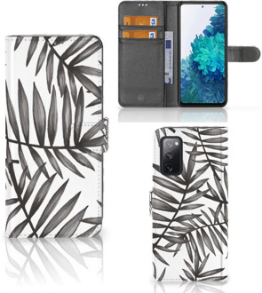 B2Ctelecom Hoesje met Tekst Samsung Galaxy S20FE Wallet Book Case Leaves Grey