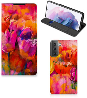 B2Ctelecom Hoesje met Tekst Samsung Galaxy S21 Plus Smart Cover Tulips