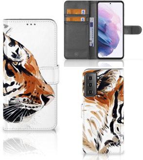 B2Ctelecom Hoesje met Tekst Samsung Galaxy S21 Plus Telefoon Hoesje Tiger