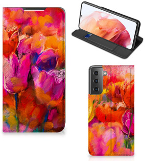 B2Ctelecom Hoesje met Tekst Samsung Galaxy S21 Smart Cover Tulips