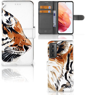 B2Ctelecom Hoesje met Tekst Samsung Galaxy S21 Telefoon Hoesje Tiger