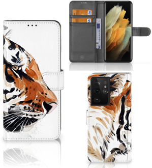 B2Ctelecom Hoesje met Tekst Samsung Galaxy S21 Ultra Telefoon Hoesje Tiger