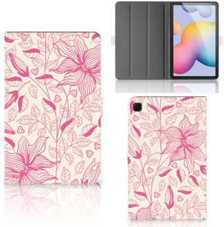 B2Ctelecom Hoesje met Tekst Samsung Galaxy Tab S6 Lite Hoes met Magneetsluiting Roze Bloemen